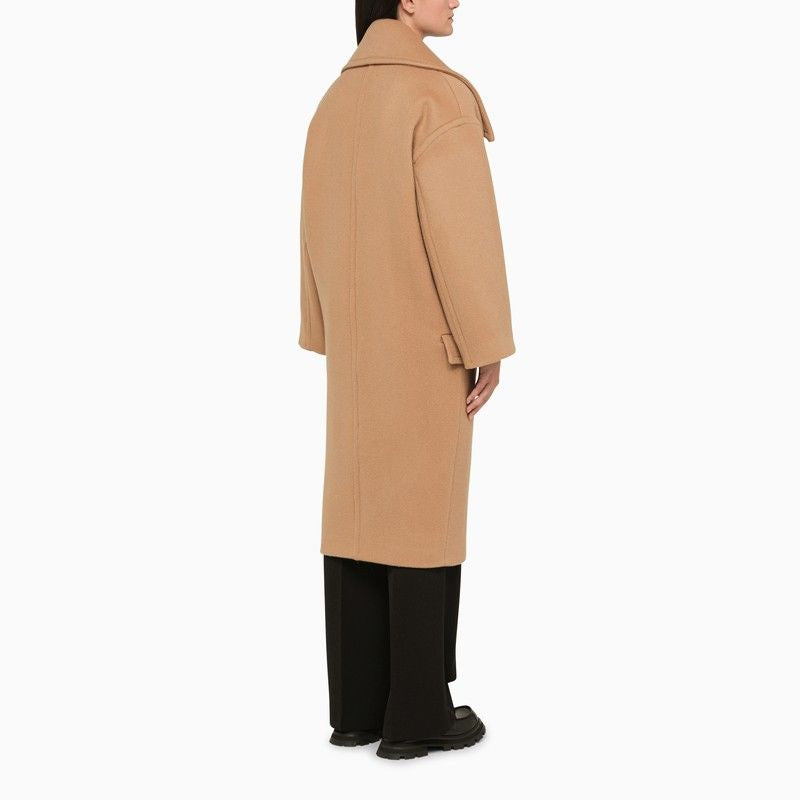 MARGAUX LONNBERG Oversized Camel Wool Double-Breasted Maxi Jacket