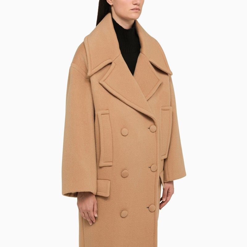 MARGAUX LONNBERG Oversized Camel Wool Double-Breasted Maxi Jacket