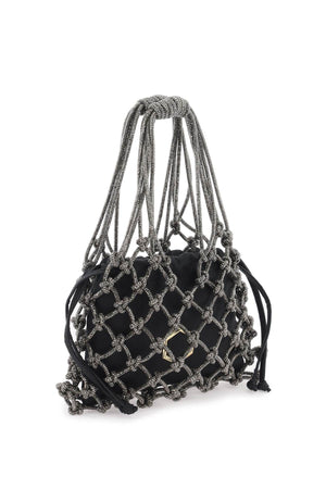 HIBOURAMA Chic Mini Handbag with Woven Mesh and Satin Pouch