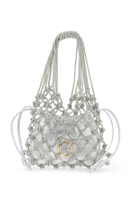 HIBOURAMA Chic Mini Handbag with Woven Mesh and Satin Pouch