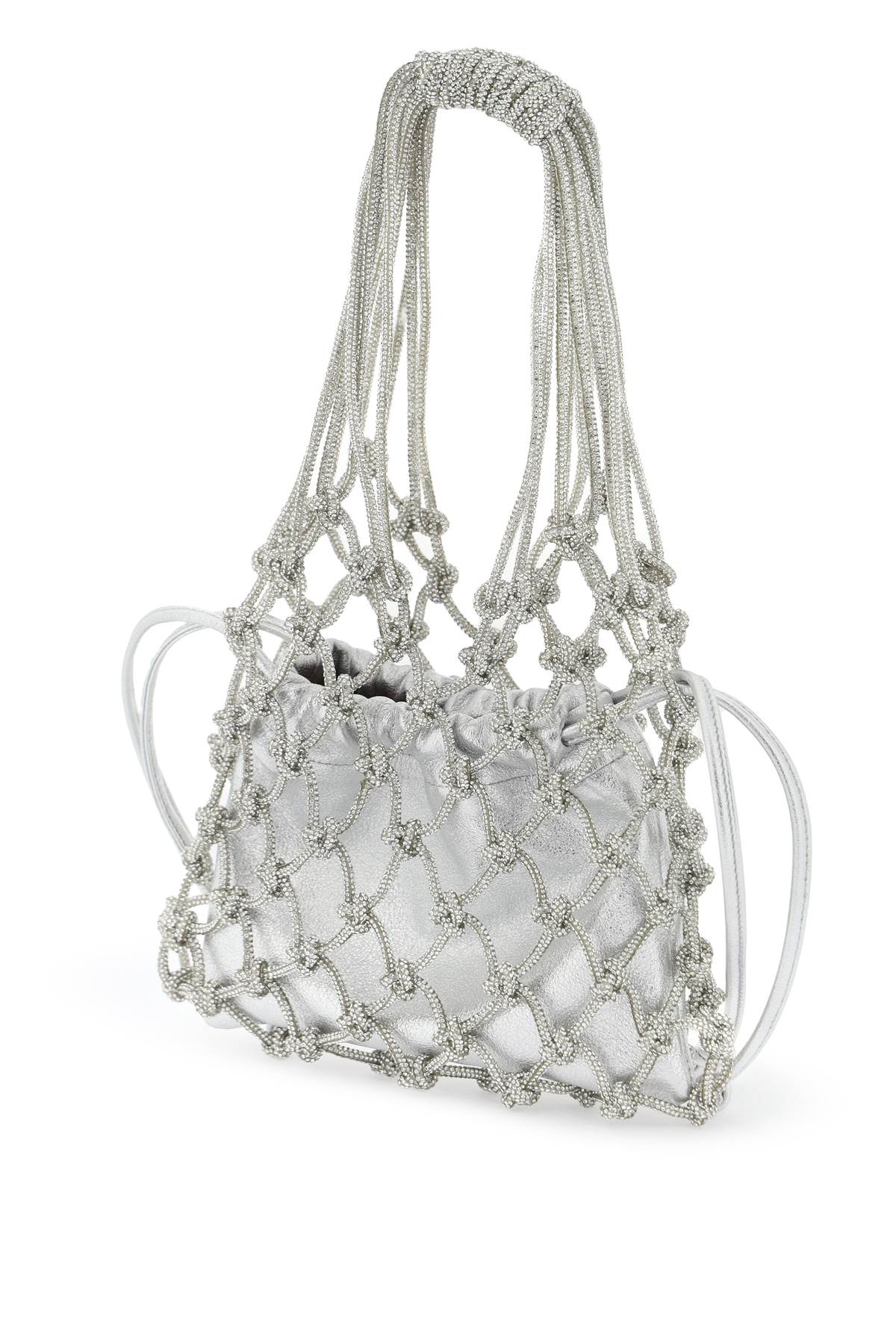 HIBOURAMA Chic Mini Handbag with Woven Mesh and Satin Pouch