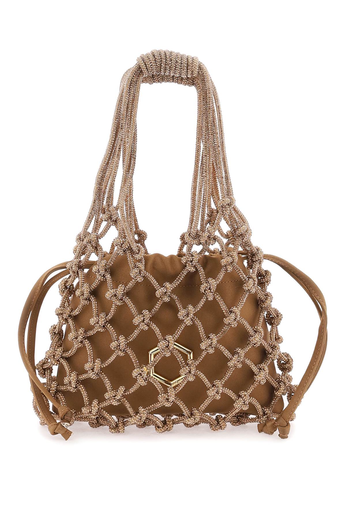 HIBOURAMA Chic Mini Handbag with Woven Mesh and Satin Pouch