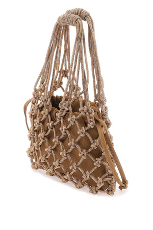 HIBOURAMA Chic Mini Handbag with Woven Mesh and Satin Pouch