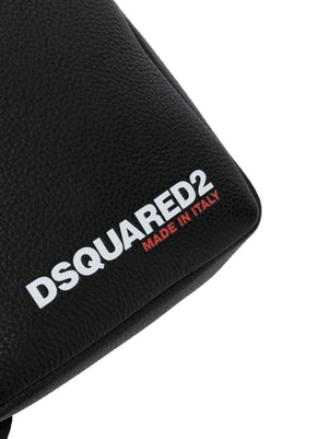 DSQUARED2 Logo-Print Leather Messenger Handbag