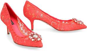 Stunning Red Lace Pumps with Rhinestone Appliqué for Women