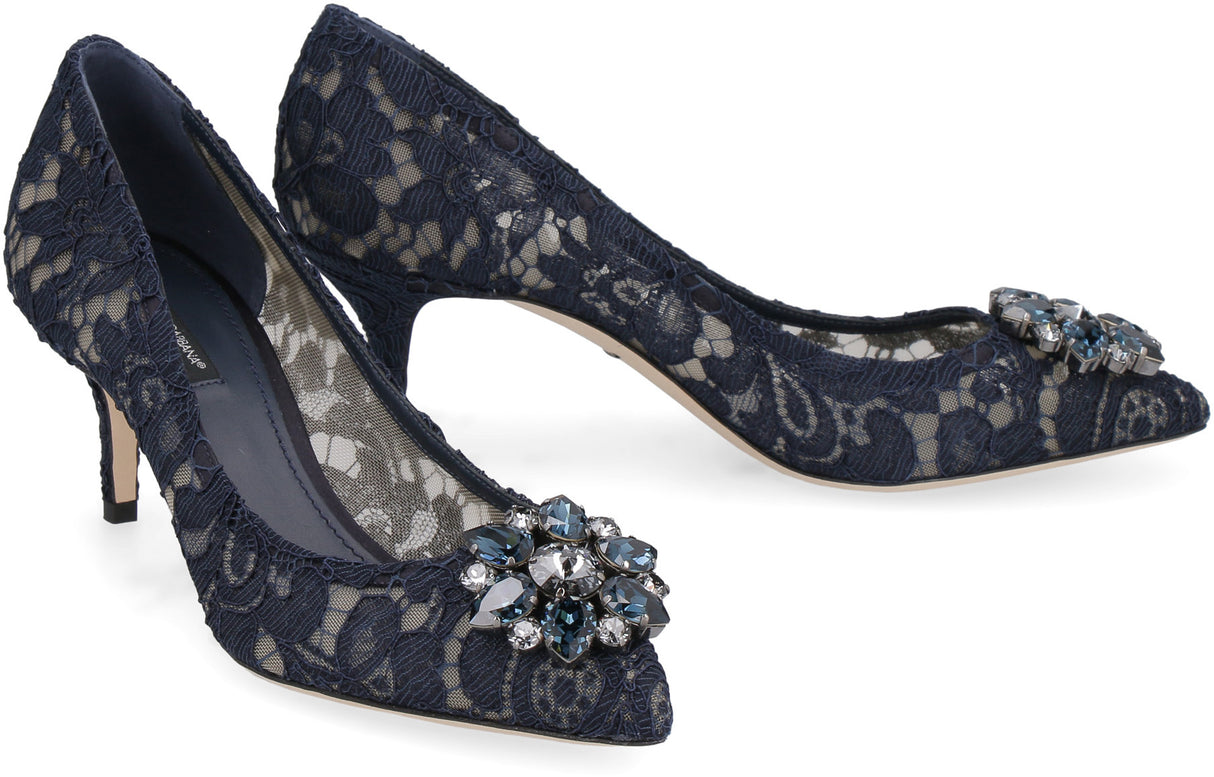 DOLCE & GABBANA Blue Embellished Lace Pumps for Women - Beautiful and Luxurious