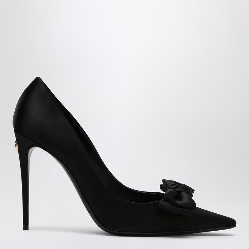 DOLCE & GABBANA  BLACK SATIN PUMPS WITH BOW