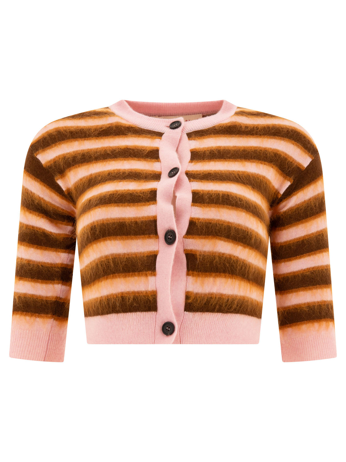 MARNI Chic Pink Wool Cardigan with 3/4 Sleeves