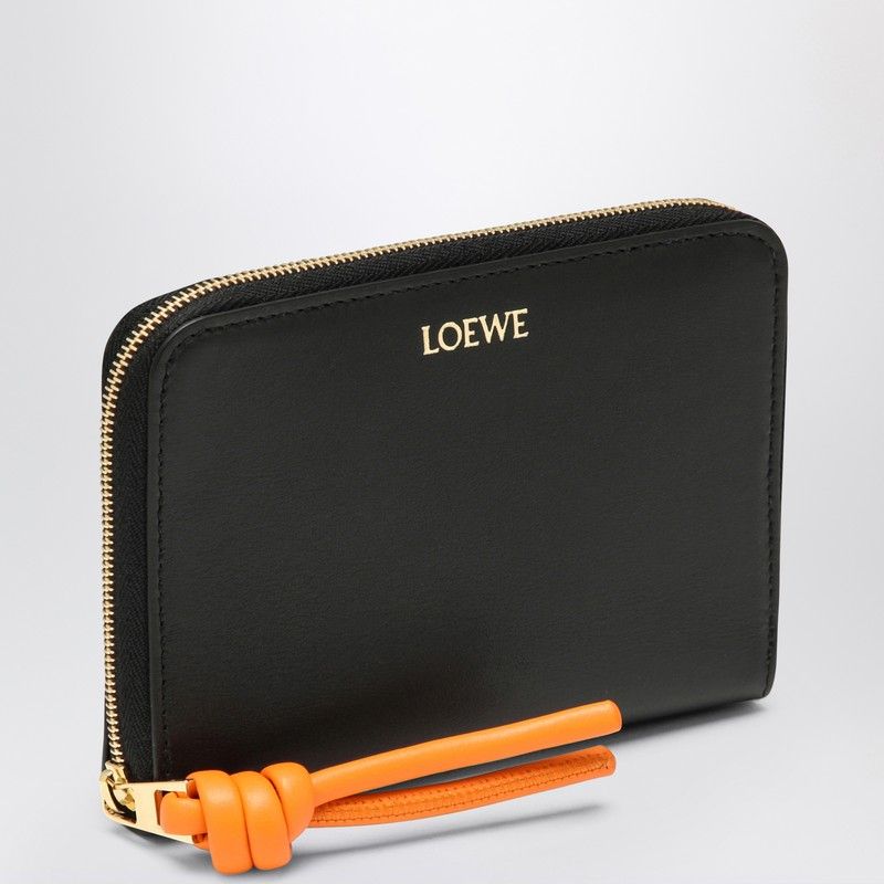 Burgundy Leather Compact Wallet with Emerald Knot Zip by LOEWE