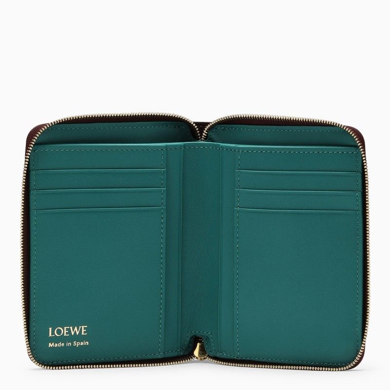 Burgundy Leather Compact Wallet with Emerald Knot Zip by LOEWE