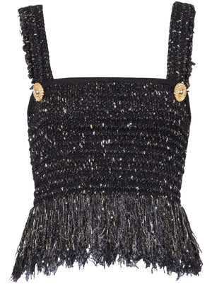 BALMAIN Glittery Black Golden Tank Top for Women - SS24 Collection