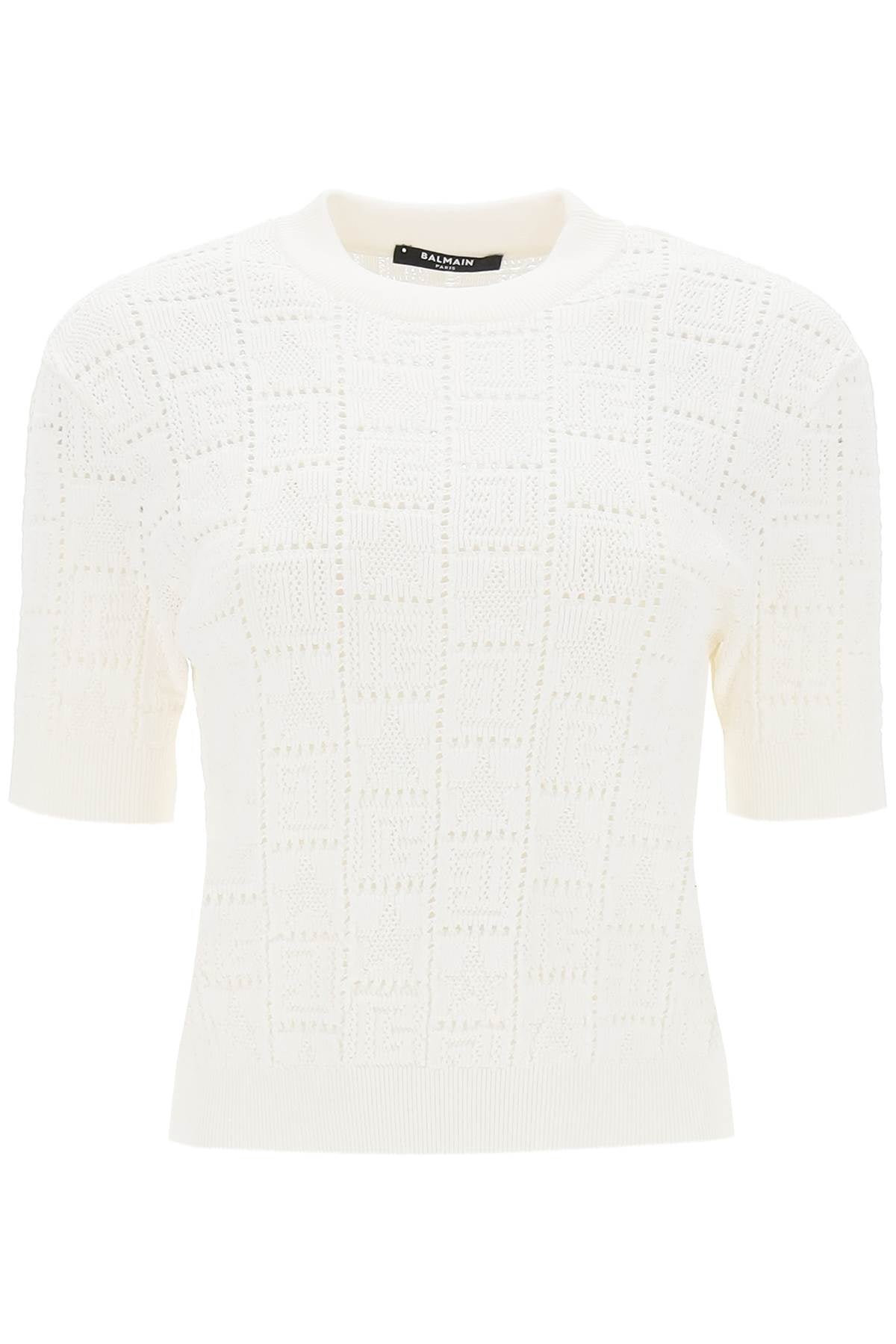 BALMAIN Monogram Knit Short-Sleeved Top with Stars for Women