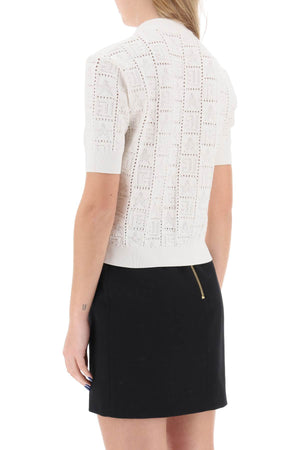 BALMAIN Monogram Knit Short-Sleeved Top with Stars for Women