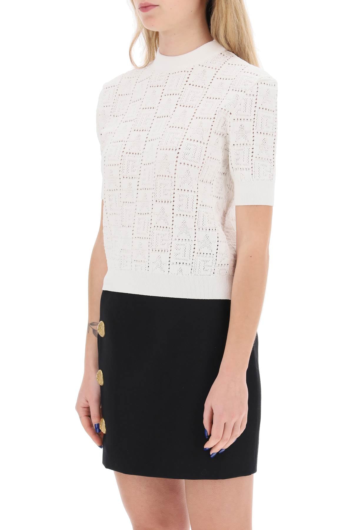 BALMAIN Monogram Knit Short-Sleeved Top with Stars for Women