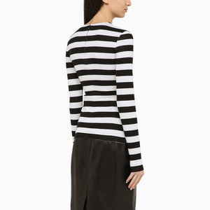 BALMAIN Striped Cotton T-Shirt with Logo Detail and Back Zip Fastening