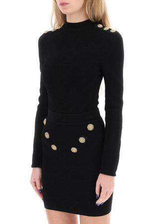 BALMAIN Classic Black Knit Bodysuit with Embossed Buttons for Women