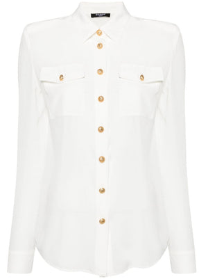 精緻半透明絲質女式襯衫 - 白色