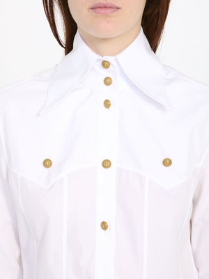 BALMAIN Western Style Poplin Shirt in White - Women's