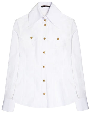 BALMAIN Western Style Poplin Shirt in White - Women's