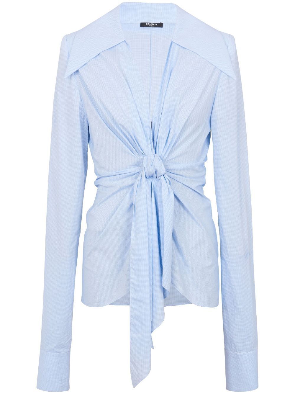 Blue Drape Shirt with Tie Detail for Women