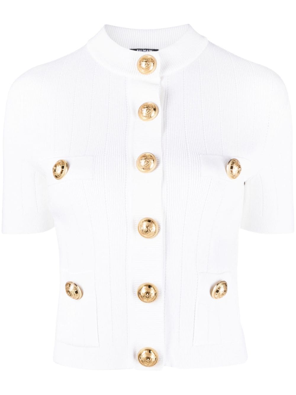 BALMAIN Cropped Pointelle Ribbed Cardigan - Perfect for Mini Skirts