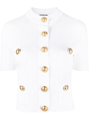 BALMAIN Cropped Pointelle Ribbed Cardigan - Perfect for Mini Skirts