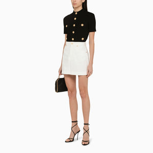 BALMAIN Cropped Pointelle Ribbed Cardigan - Perfect for Mini Skirts