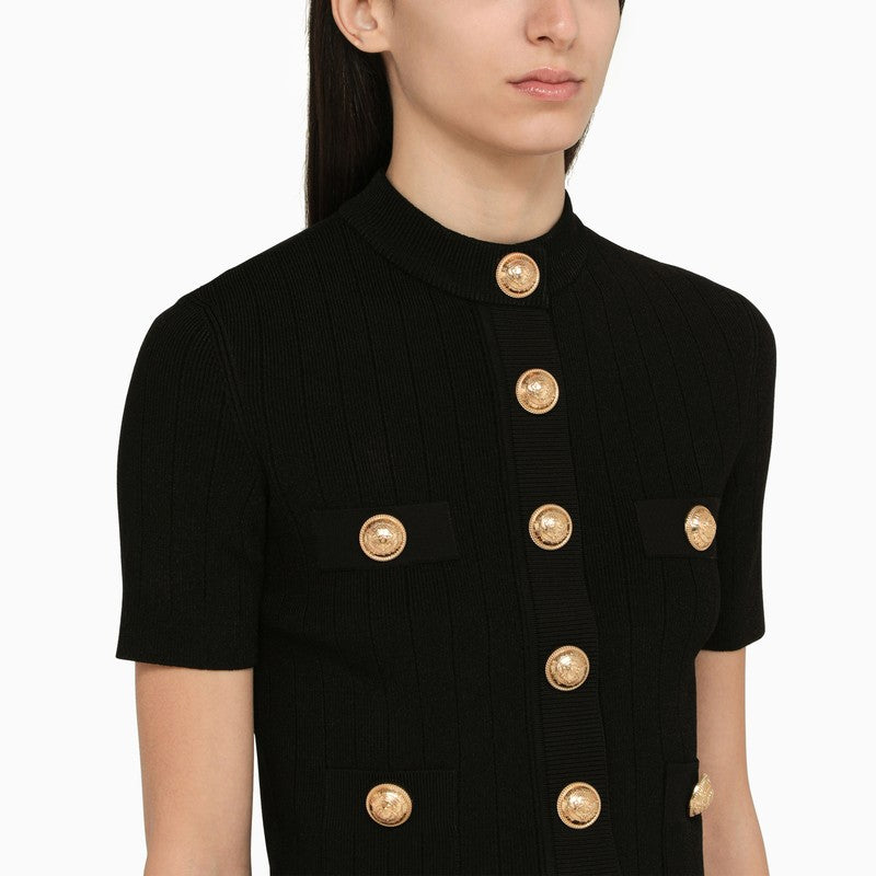 BALMAIN Cropped Pointelle Ribbed Cardigan - Perfect for Mini Skirts