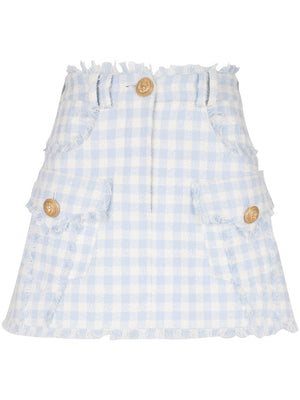 Breezy Checkered Mini Skirt in Bleu and Blanc for Women - SS24