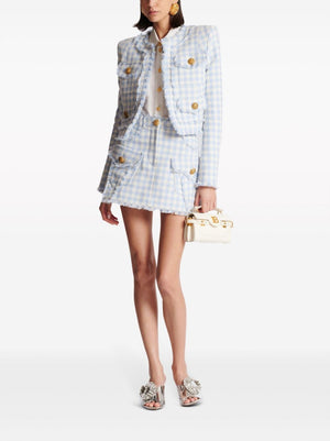 BALMAIN Breezy Checkered Mini Skirt in Bleu and Blanc for Women - SS24