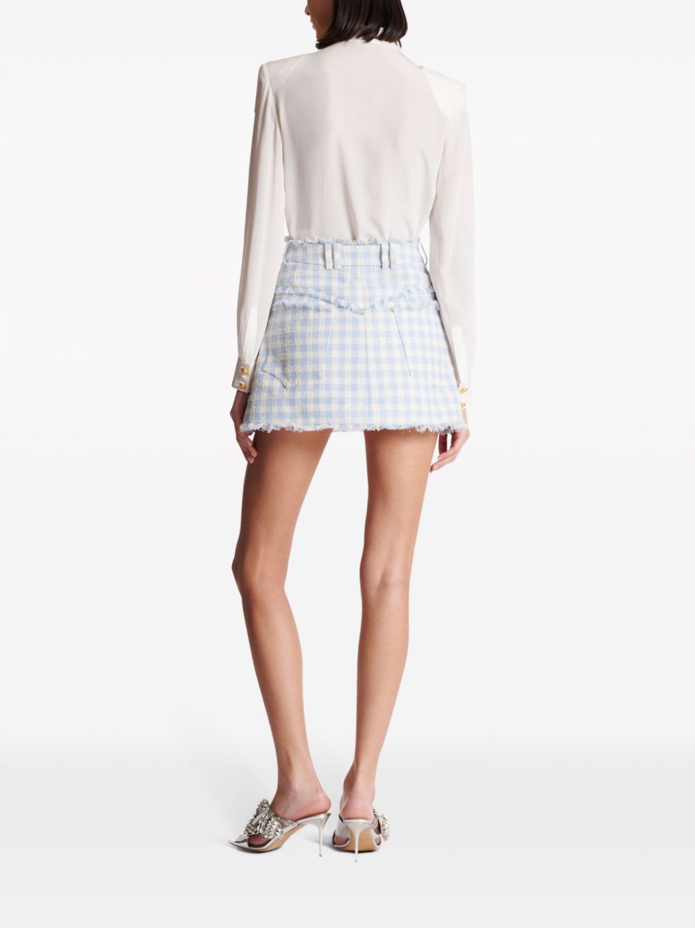 Breezy Checkered Mini Skirt in Bleu and Blanc for Women - SS24