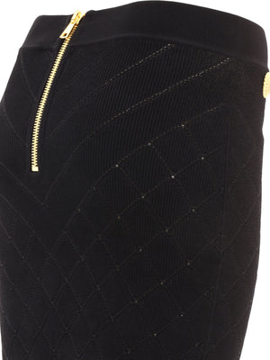 BALMAIN Black High Waist Knit Mini Skirt with Button Detailing