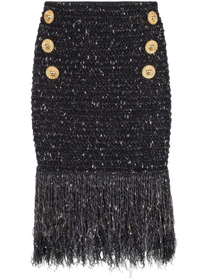 Women's Black and Gold Fringe Skirt for SS24