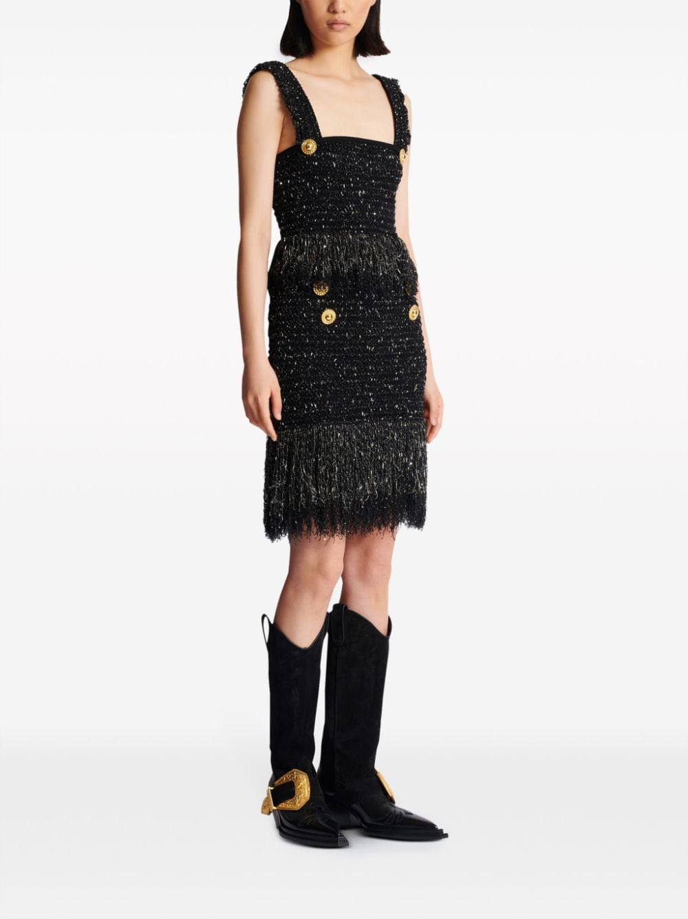 BALMAIN Women's Black and Gold Fringe Skirt for SS24