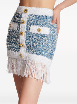 BALMAIN Stylish Blue and White Buttoned Skirt - SS24