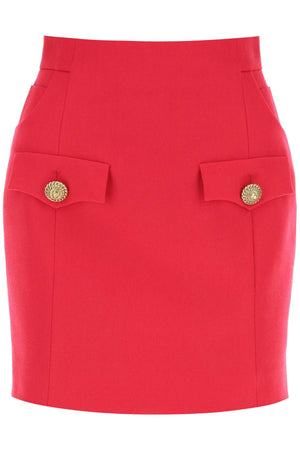 Fuchsia Mini Skirt with Lion Head Buttons and Trapeze Cut