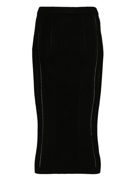 BALMAIN Classic Black Lion Logo Midi Skirt for Women