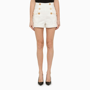 White High Waist Denim Shorts with Gold Buttons