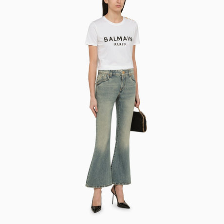 BALMAIN Blue Washed Cropped Denim Jeans - SS24 Collection