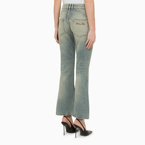 BALMAIN Blue Washed Cropped Denim Jeans - SS24 Collection