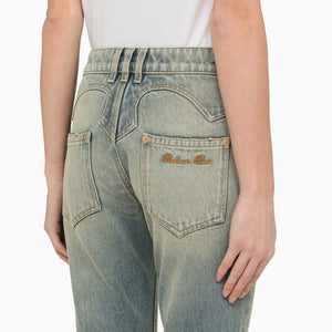 Blue Washed Cropped Denim Jeans - مجموعة SS24