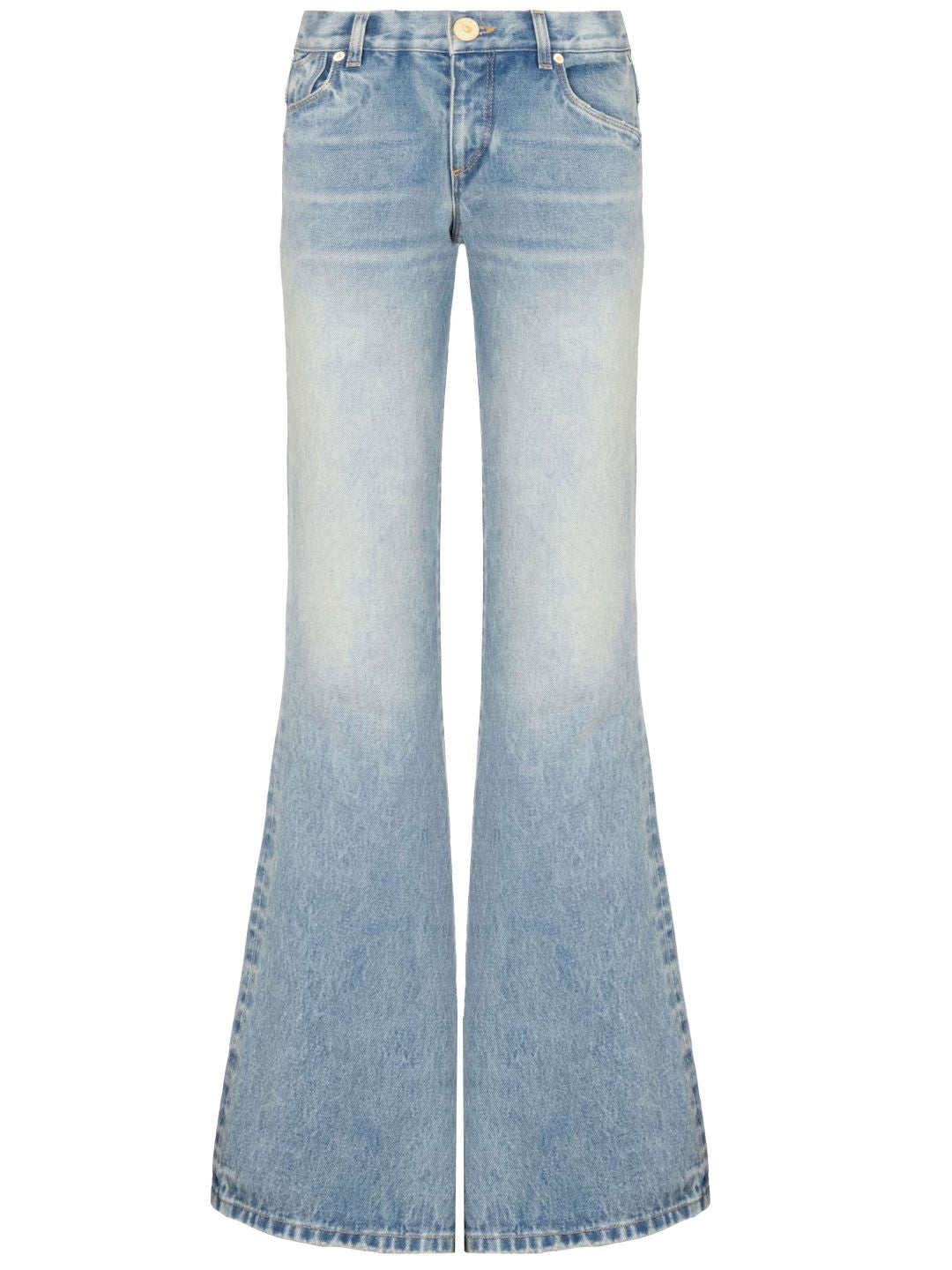 Fashionable Low-Waist Western Bootcut Jeans in Vintage Washed-out Denim