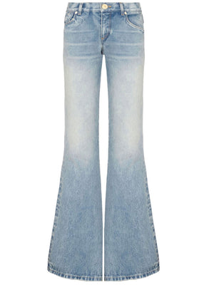 Quần jean Bootcut phong cách Tây nữ LOW-WAIST đã phá cách trong áo denim xanh vintage