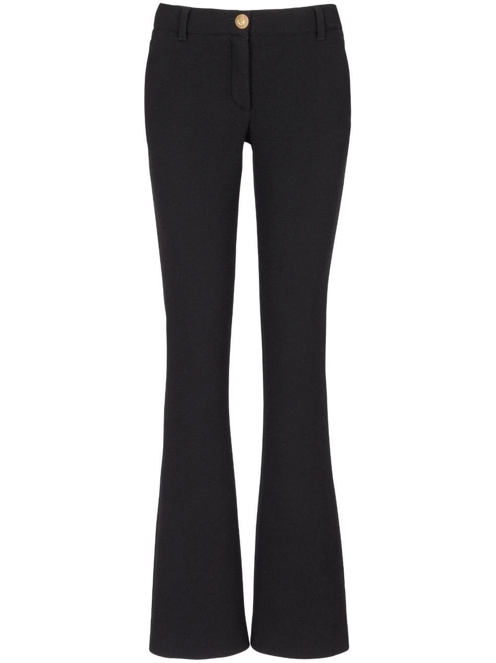 Chic Black Crepe Texture Flared Trousers for Women