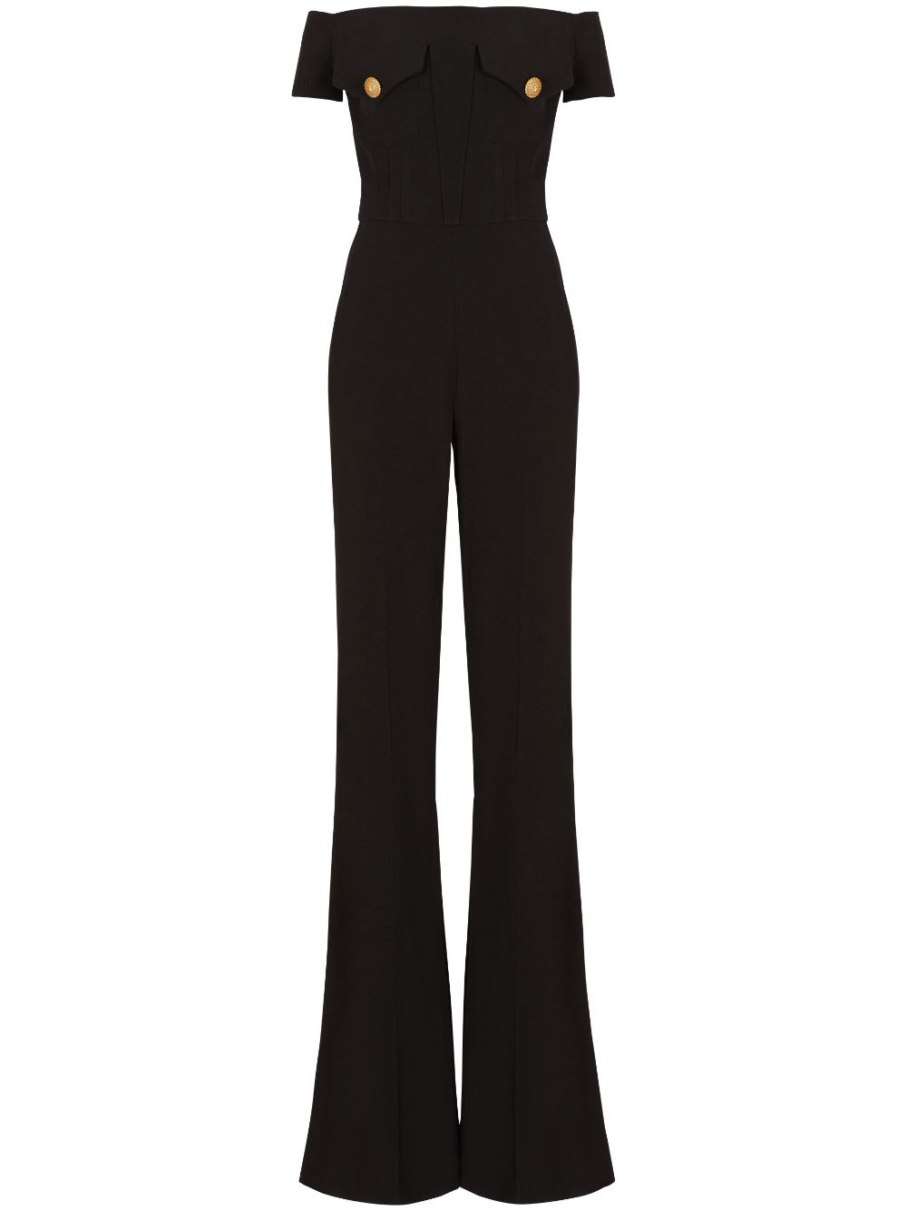 BALMAIN Black Pleated Jumpsuit with Gold-Tone Details for Women