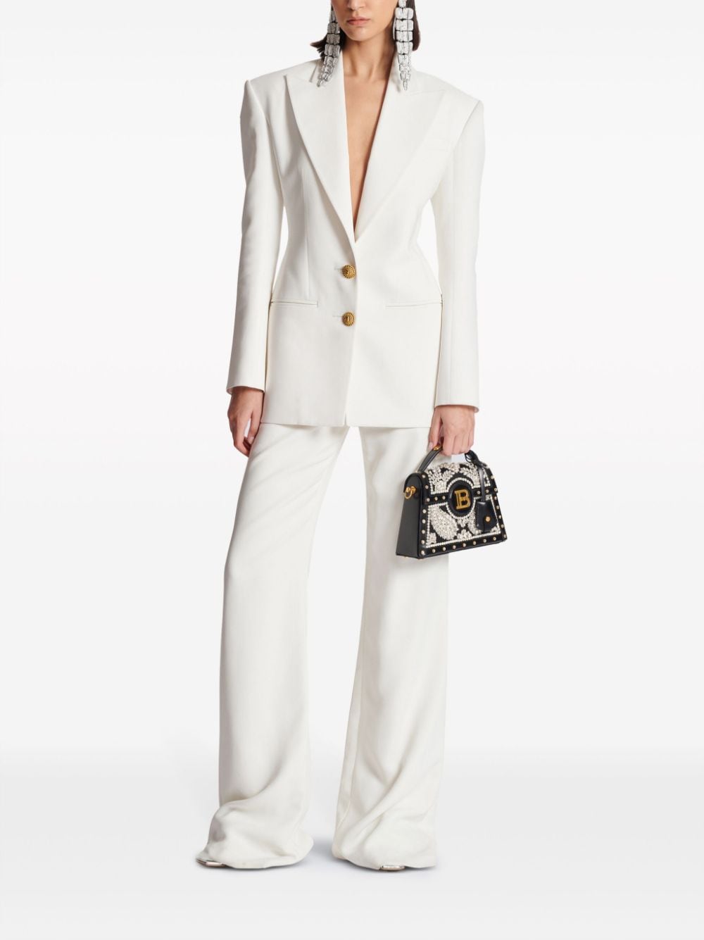 BALMAIN Structured White CreasedêPleated Single-Breasted Jacket for Women