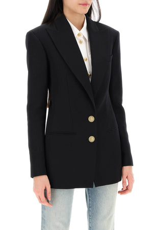 BALMAIN Women's Black Wool Single-Breasted Jacket with Jewelled Buttons for SS24