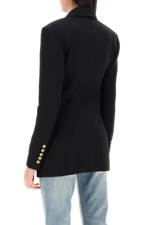 女性用黒のウールシングルブレストジャケット、SS24の装飾ボタン付き