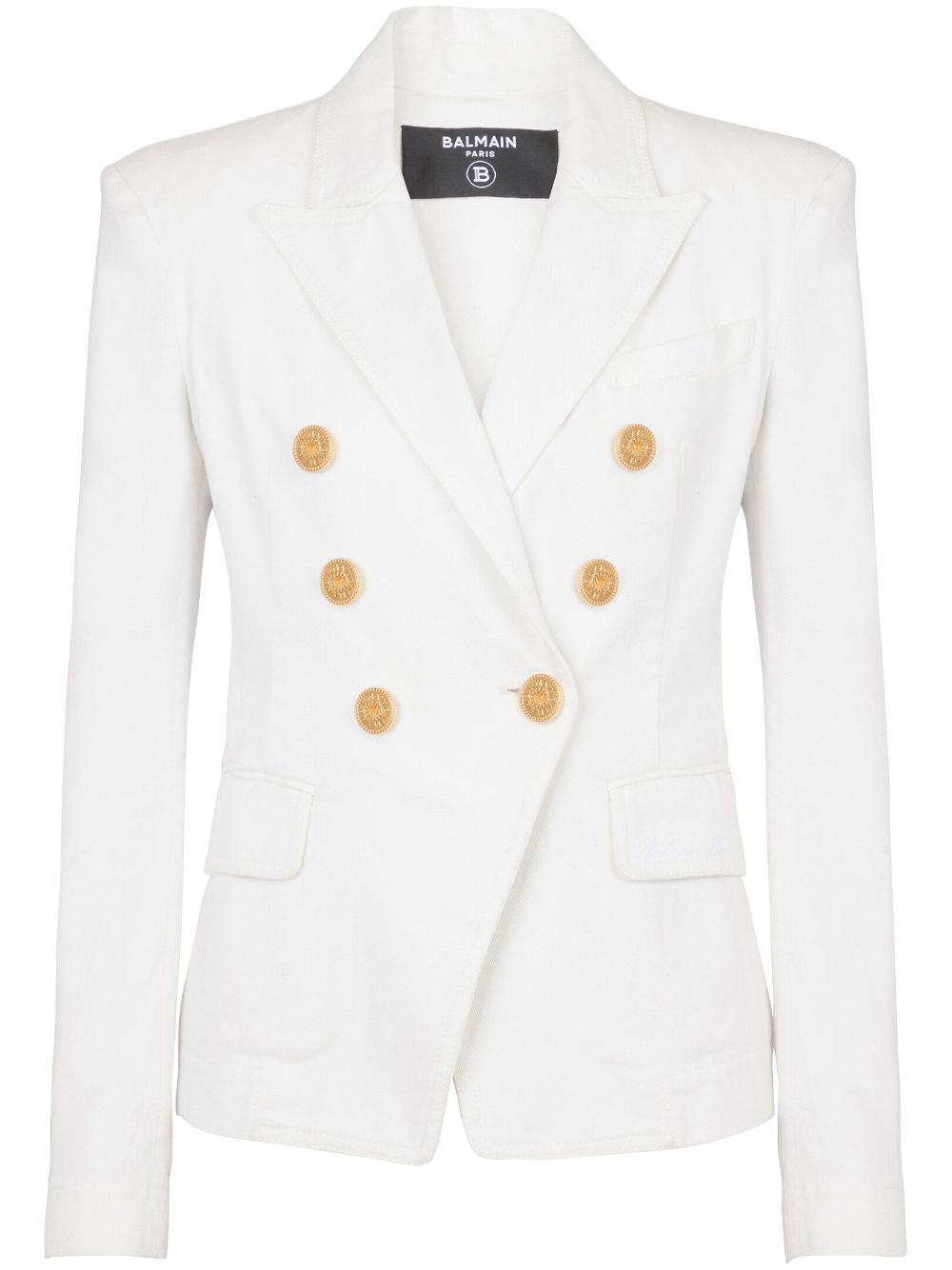 BALMAIN Classic Double-Breasted Cotton Blazer for Women in White