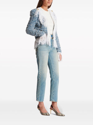 BALMAIN Stylish Bleupblanc Punto Azul Blanca Jacket for Women - SS24 Collection